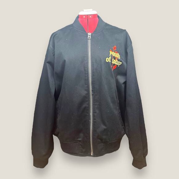 Forever 21 Men’s Youth of Today Black Bomber Jacket - Graphic Print, Size Large - Picture 1 of 6